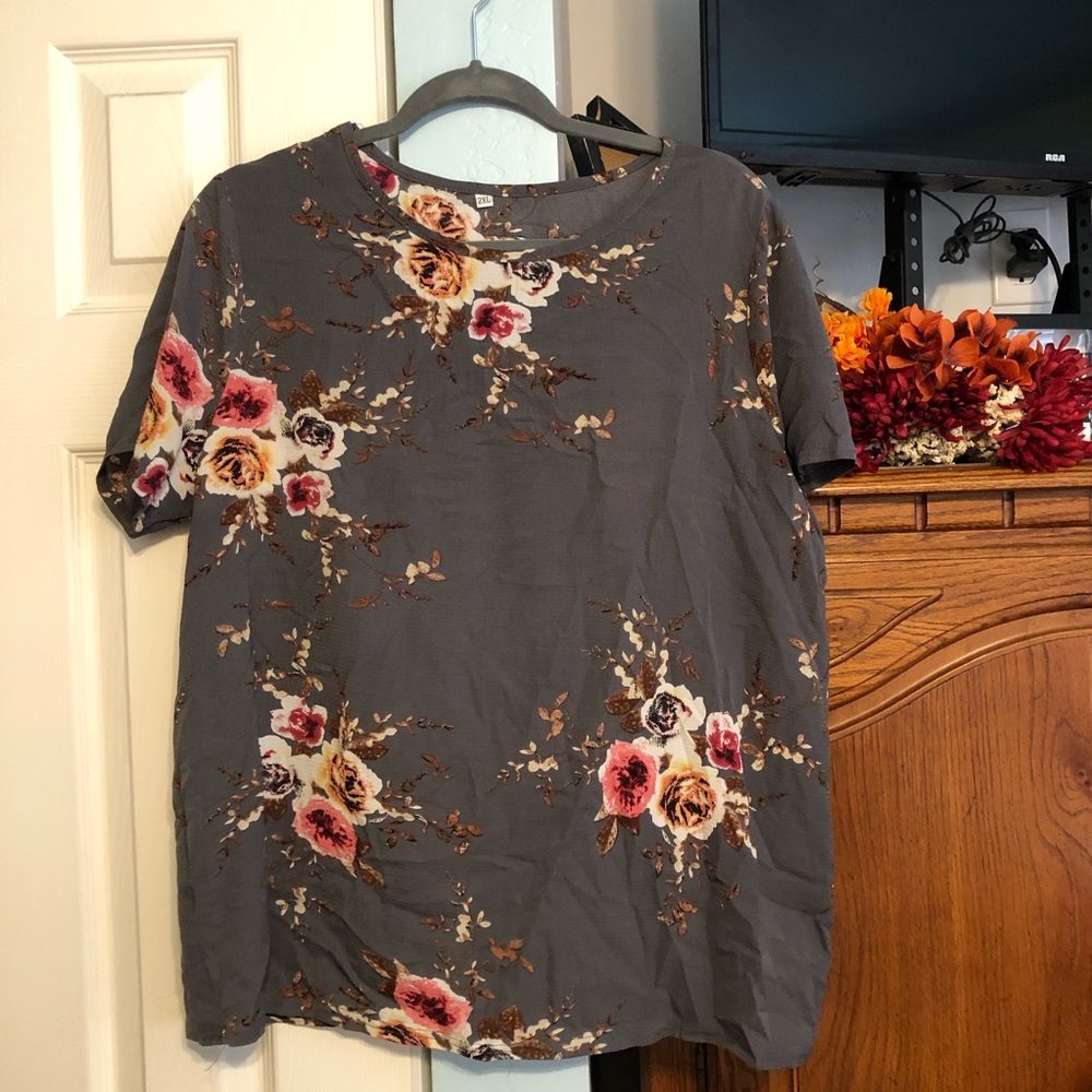 Gray Floral Blouse